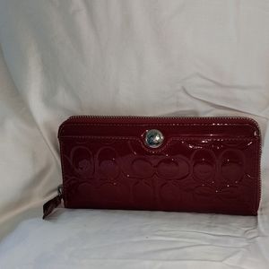 Coach red patent zip accordion wallet